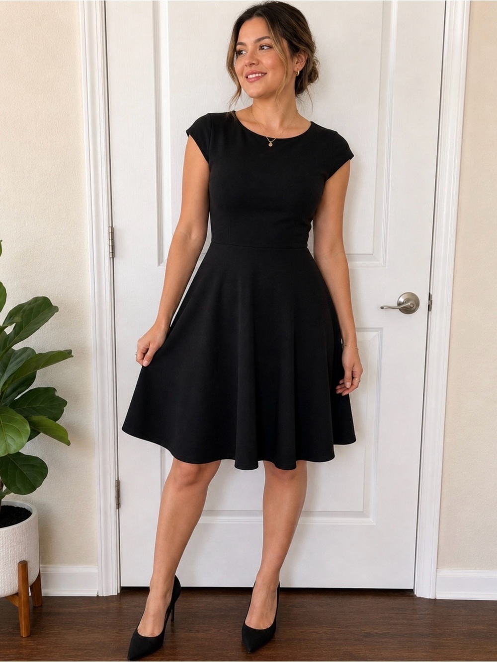 Black Fit & Flare Dress Plus Size 7X Stretch Elegant Classic